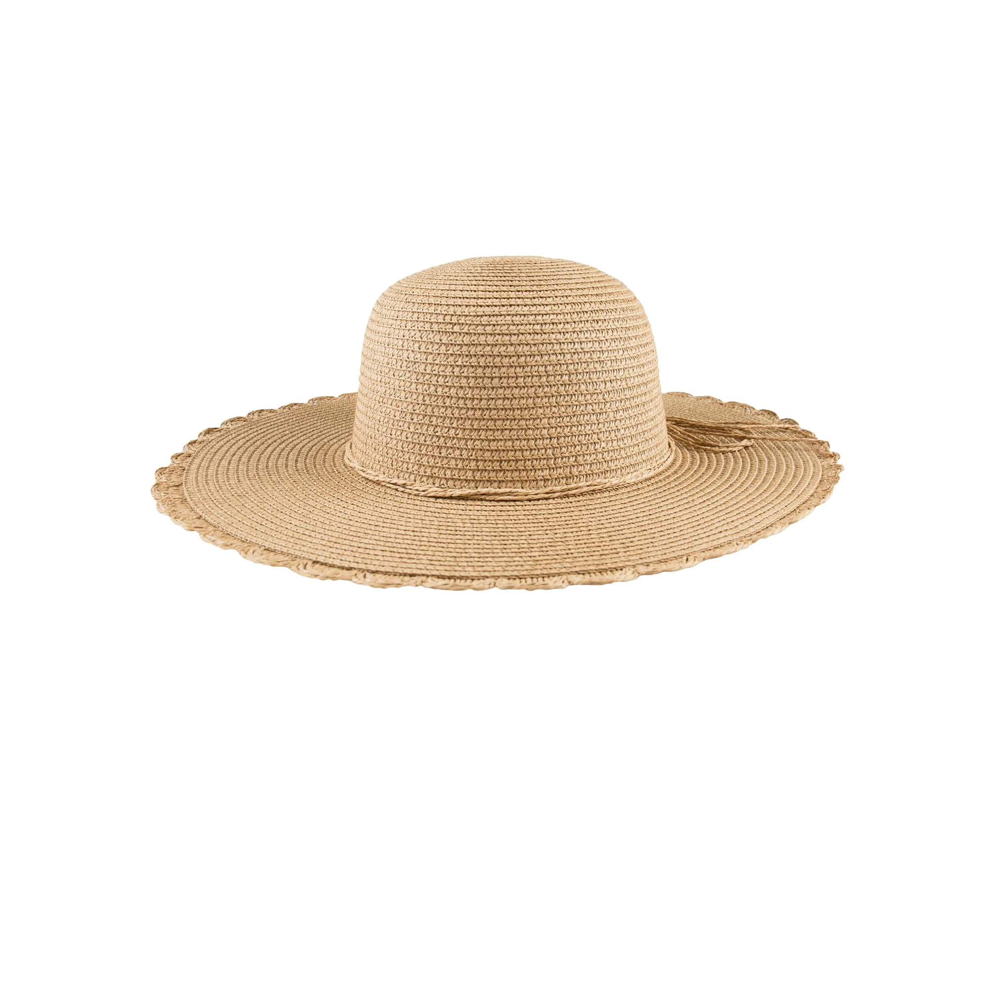 Jessica Simpson Women's Scalloped Edge Straw Domed Wide Brim Beach Hat� - Walmart.com | Walmart (US)