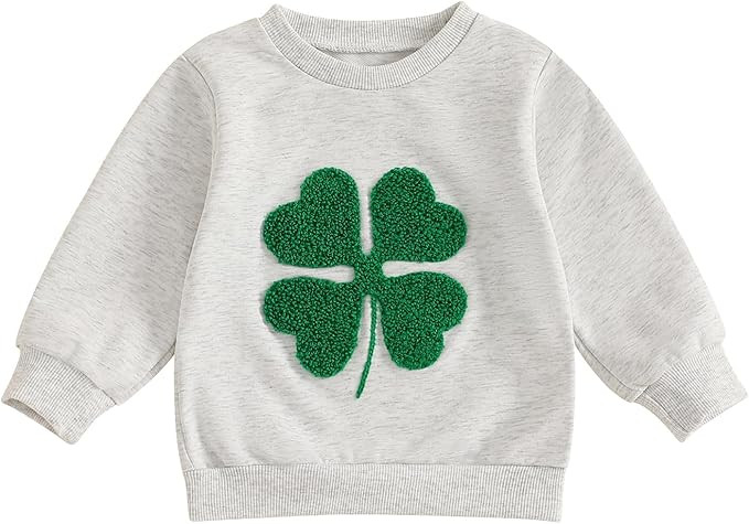 Lesimsam Toddler Baby Boy Girl St Patricks Day Outfit Four Leaf Clover Embroidery Crewneck Sweats... | Amazon (US)