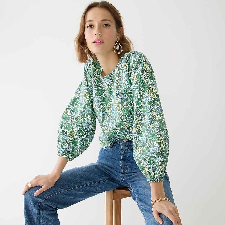 Tie-back stretch cotton poplin top in fête floral | J. Crew US