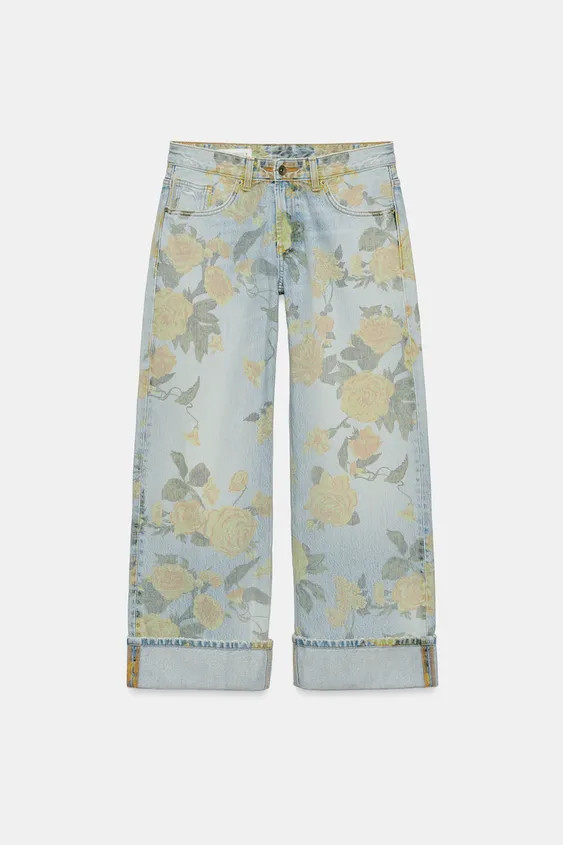 TRF LOW RISE LOOSE FIT PRINTED FOLDED JEANS | Zara US