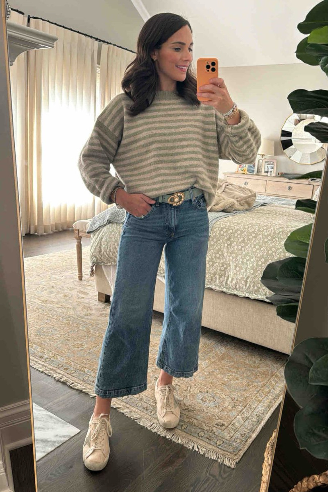 Comfy fall sweater style for mom life! 

Mom style // fall sweater // striped sweater // wide leg jeans // sneaker style // fall style // fall outfit 