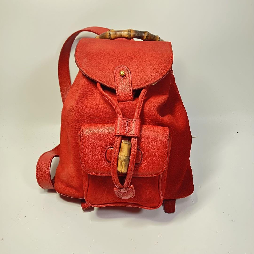 GUCCI Mini Bamboo Suede Backpack - Red - Gold Hardware - Vintage - Used | eBay US