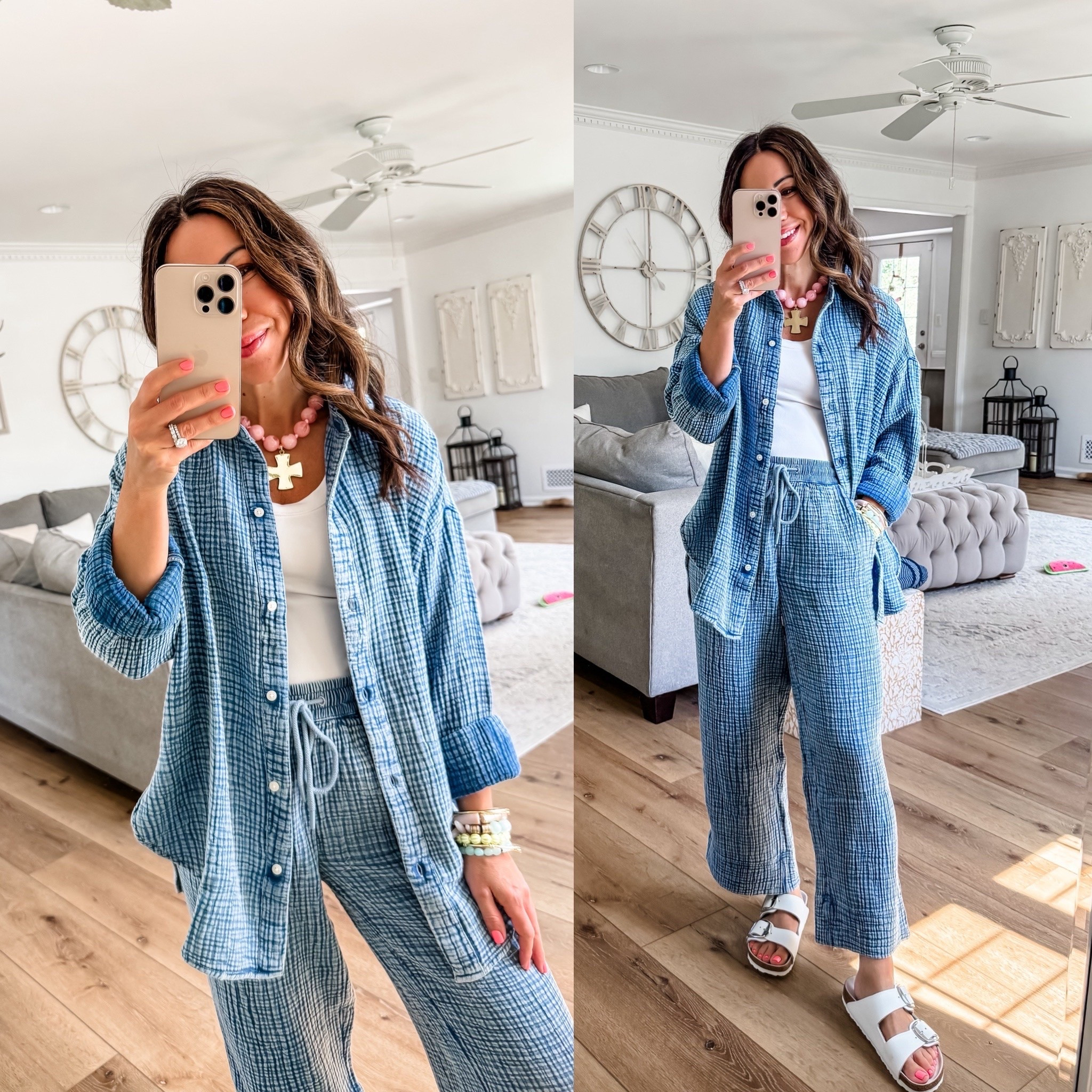 Small gauze, button-down shirt. XS gauze pants. Birkenstocks TTS. Jewelry code JUNEVIP or HOUSEOFLEO20

#LTKOver40 #LTKPetite #LTKSaleAlert