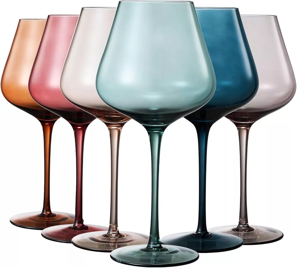 Colored Wine Glasses Set of 6 Crystal, 18Oz - Unique Fall Drinking