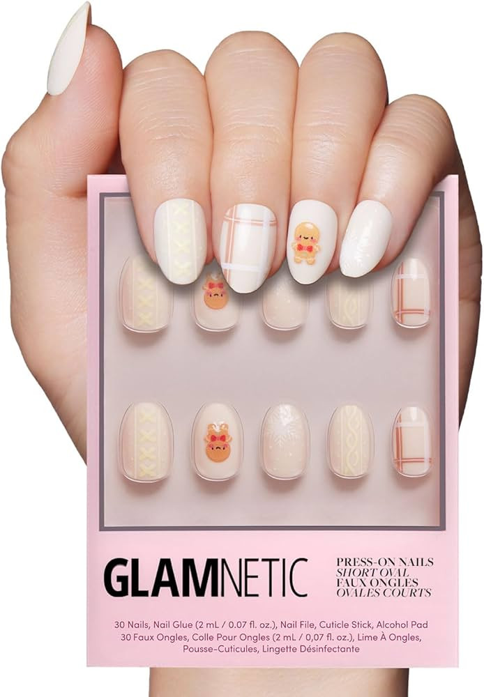 Christmas Glamnetic Press On Nails – Gingerbread Knit | Short Oval Fake Nails with 3D Gingerbre... | Amazon (US)