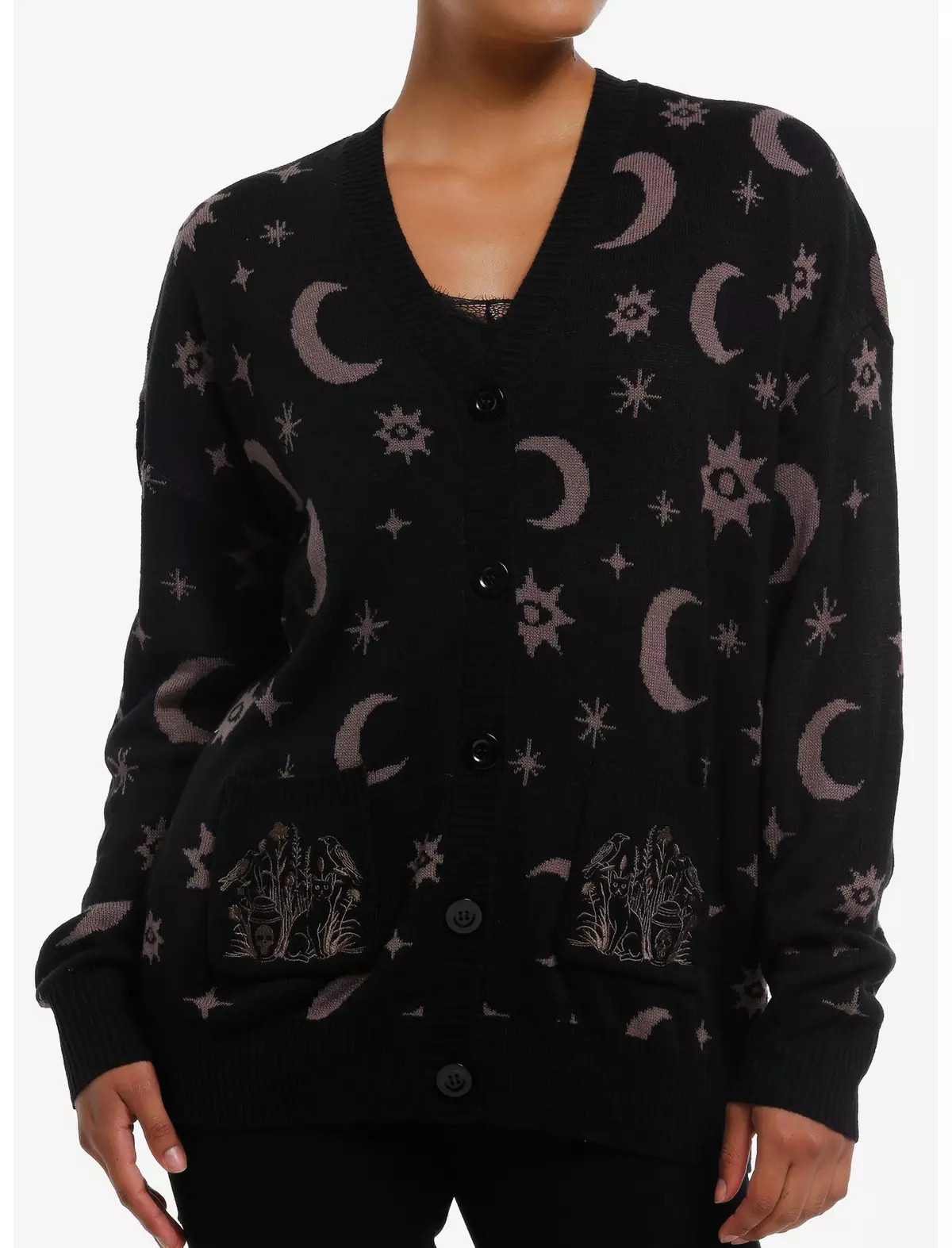 Cosmic Aura Crescent Moon Embroidered Pocket Girls Cardigan | Hot Topic | Hot Topic