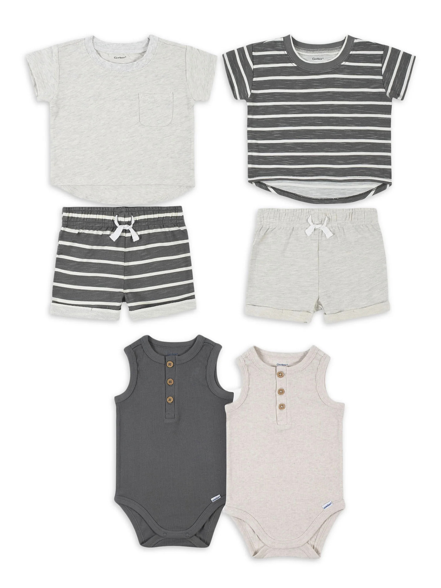 Modern Moments By Gerber Baby Boy Henley T-Shirt , Shorts & Sleeveless Bodysuits, 6-Piece Outfit ... | Walmart (US)