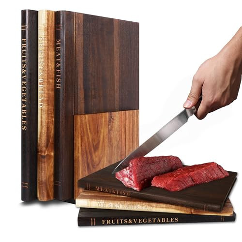 Book Cutting Board Set of 3 With Stand, Solid Acacia Cutting Boards That Look Like Books, Decorative Cutting Board Book Set for Kitchen, Unique Book Cutting Boards Gift | Amazon (US)