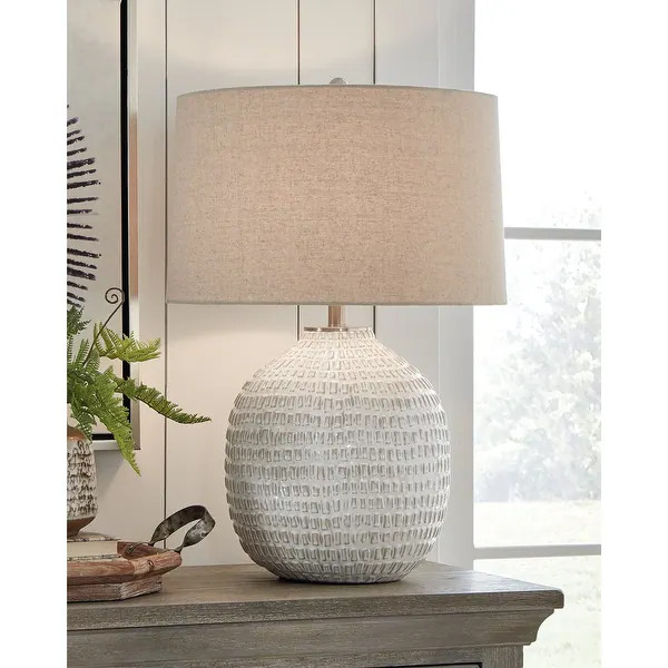Jamon Casual Beige Ceramic Table Lamp - 18"W x 18"D x 27"H - 18"W x 18"D x 27"H - Beige | Bed Bath & Beyond