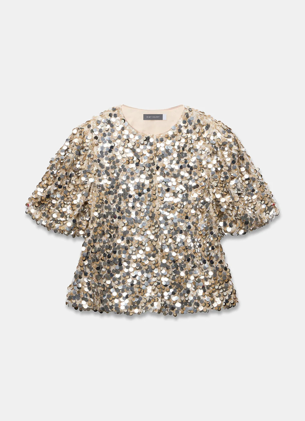 Silver Sequin Puff Sleeve Top | Mint Velvet
