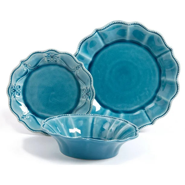 The Pioneer Woman Paige 12-Piece Dinnerware Set, Denim - Walmart.com | Walmart (US)