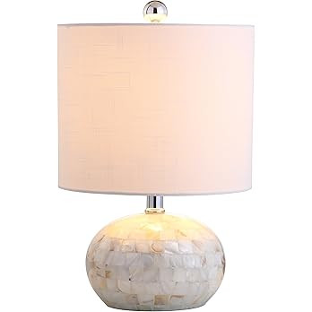 JONATHAN Y 16" Coastal Capiz Shell Mosaic Table Lamp for Bedroom Living Room, White Linen Shade, ... | Amazon (US)