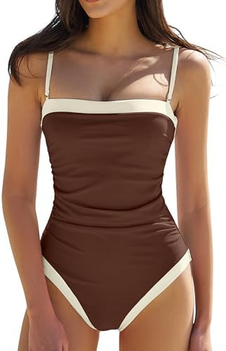 QINSEN Women's One Piece Swimsuit Color Block Tummy Control Bathing Suit Vintage Square Neck Spag... | Amazon (US)