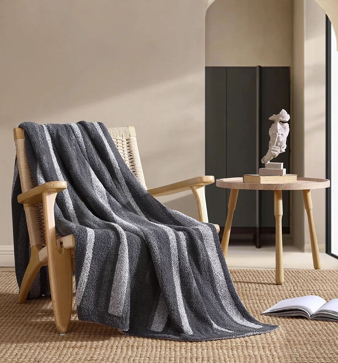 Better Homes & Gardens Cozy Knit Throw, Charcoal Gray Stripe, 50" x 72" - Walmart.com | Walmart (US)