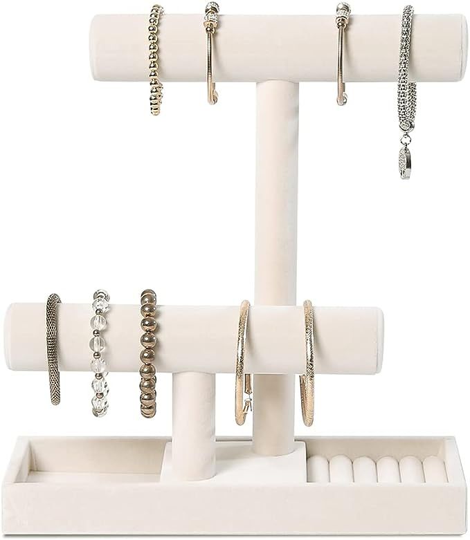 ByKen Multi-Functional 2 Tier Jewelry Holder,Necklace Bracelet Holder with Earrings Rings Tray,Je... | Amazon (US)