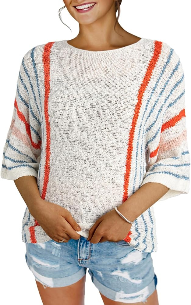 Dokotoo Womens 2025 Summer Tops Casual Color Block Striped Lightweight Knit Trendy Boho Clothes P... | Amazon (US)