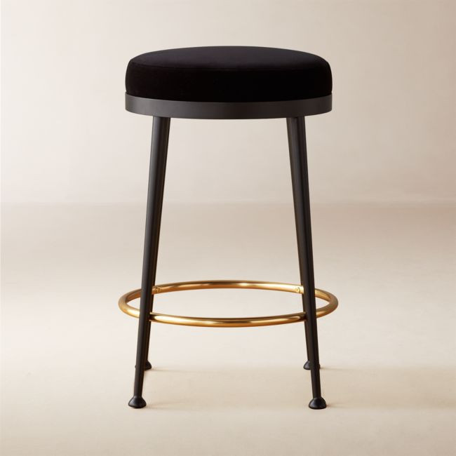Atlas Black Velvet Counter Stool | CB2
