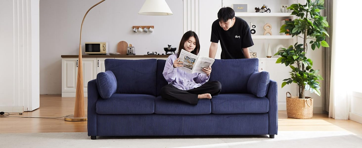 Modern Corduroy Couch 79 Inch Length,3 Seater Sofa w/Square arm and Side Pockets for Living Room,... | Amazon (US)