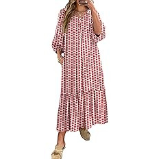 ANRABESS Boho Maxi Dresses for Women Summer Puff Sleeve V Neck Flowy Long Casual Dress with Pocke... | Amazon (US)