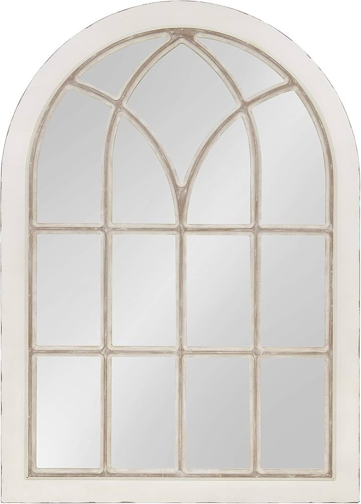 Kate and Laurel NIkoletta Large Classic Wood Windowpane Arch Mirror, 31x44, Distressed Coastal Wh... | Amazon (US)