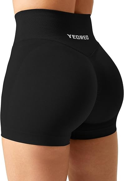 YEOREO Scrunch Butt Workout Shorts Women 3.5" Seamless V Cross Waist Sport Gym Amplify Shorts | Amazon (US)