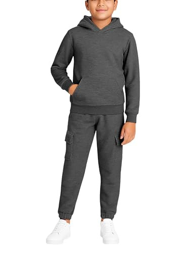 Quad Seven Boys Sweat Suit Set - 2 Piece Soft Fleece Pullover Hoodies and Athletic Cargo Jogger Sweatpants for Boys (5-18), Size 12-14, Charcoal | Amazon (US)