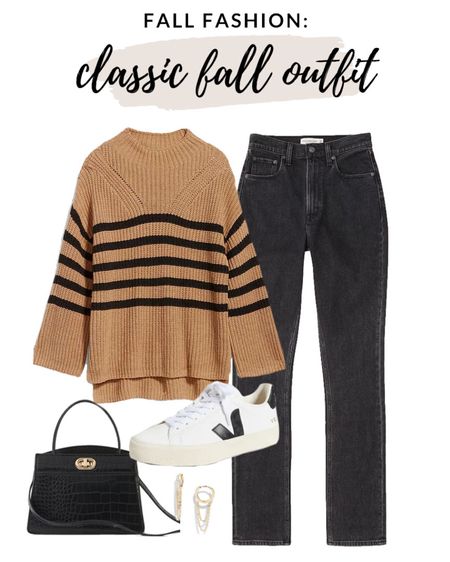 Classic fall outfit idea! Love this tan and black striped sweater! 

#fallfashion 

Tan and black striped sweater. Black Abercrombie jeans. Black and white sneakers. Black and gold crossbody. Gold earrings. Easy fall outfit. Fall fashion finds  

#LTKstyletip #LTKfindsunder100 #LTKSeasonal