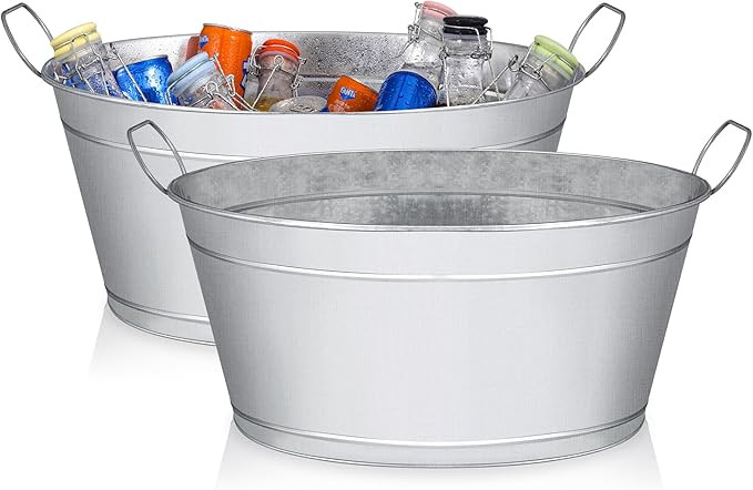 Large 6-Gallon Galvanized Tin Beverage Tub with Handle, Rust-Resistant Metal Beer Bucket for Ice,... | Amazon (US)