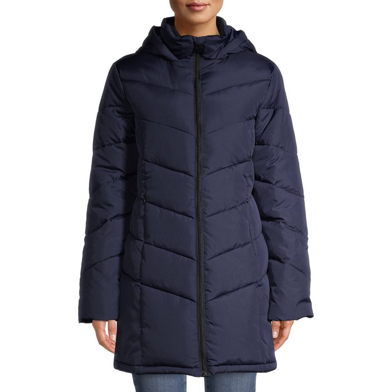 Big Chill Women's Chevron Quilted Puffer Jacket with Hood, Sizes S-XL | Walmart (US)