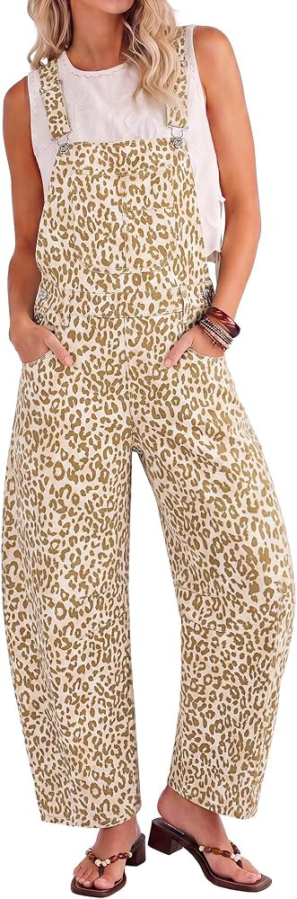 luvamia Leopard Print Jumpsuits for Women Trendy Loose 90s Barrel Overalls | Amazon (US)