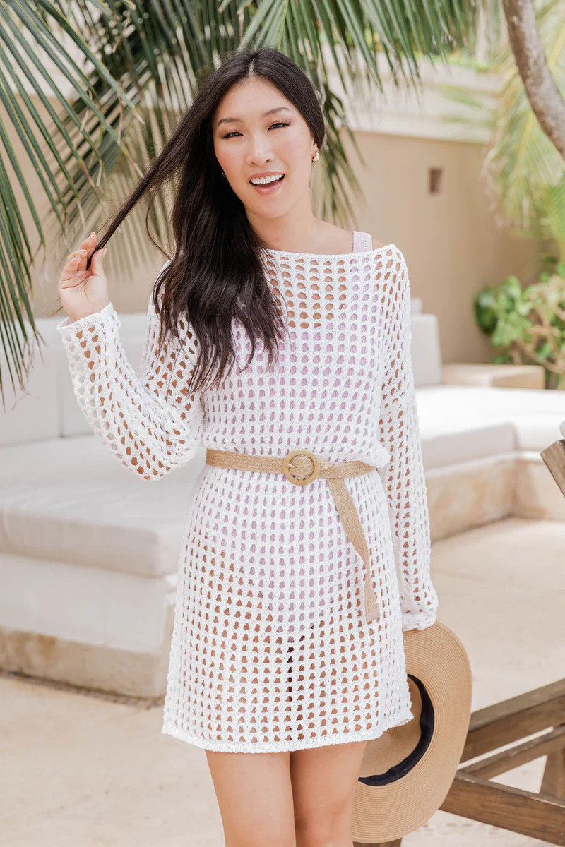 Surf City Ivory Open Knit Tunic Cover Up | The Pink Lily Boutique