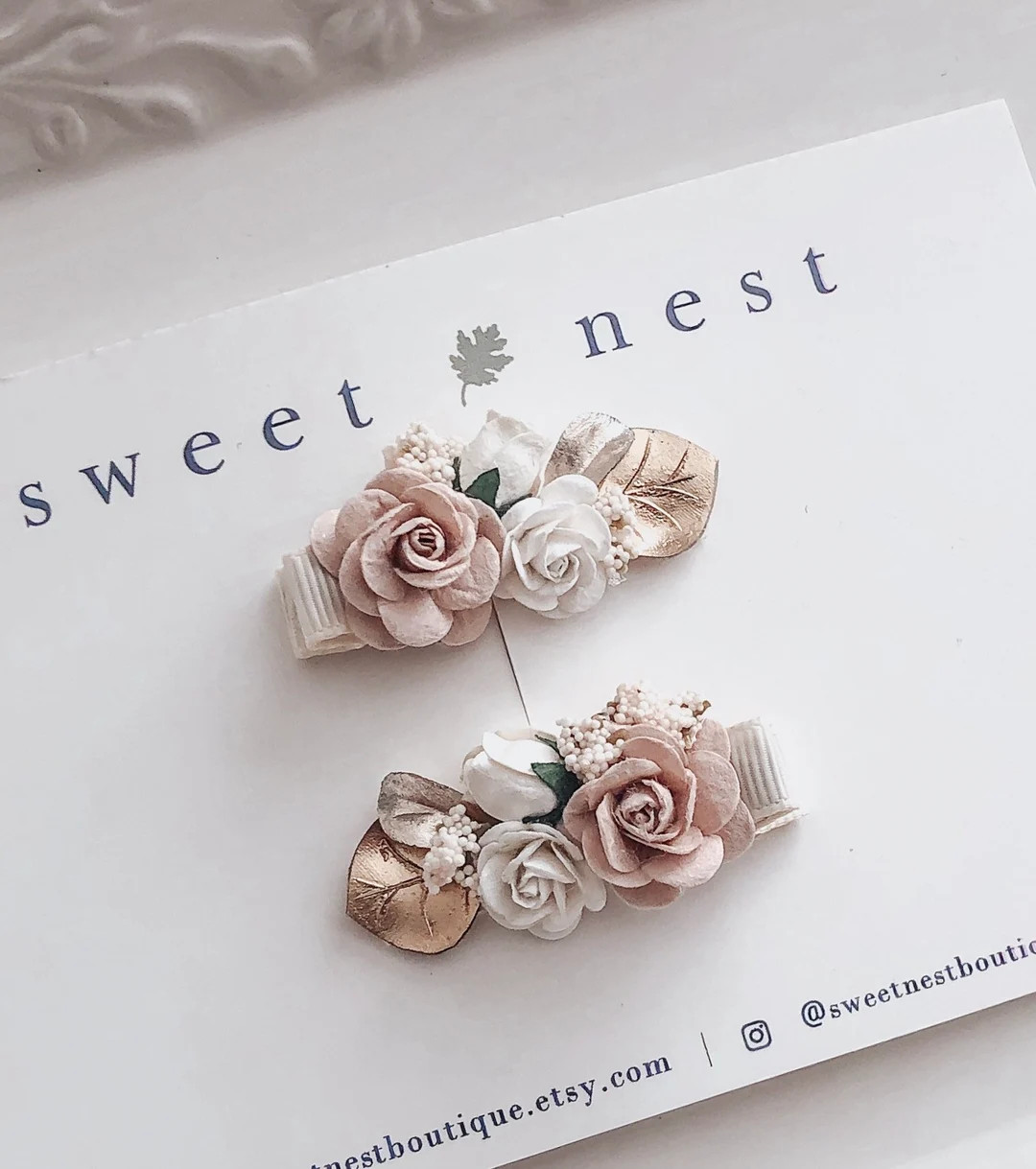 Pale muted blush ivory gold small toddler baby hair clip wedding flower girl hair accessories bap... | Etsy (US)