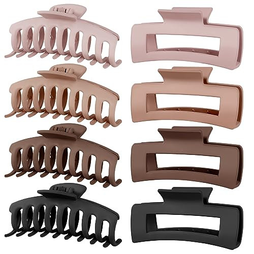 TOCESS Big Hair Claw Clips for Women - Neutral Large Claw Clip for Thin Thick Curly Hair 90's Strong Hold 4.33 Inch Nonslip Matte Jumbo Hair Clips (8 Pcs) | Amazon (US)