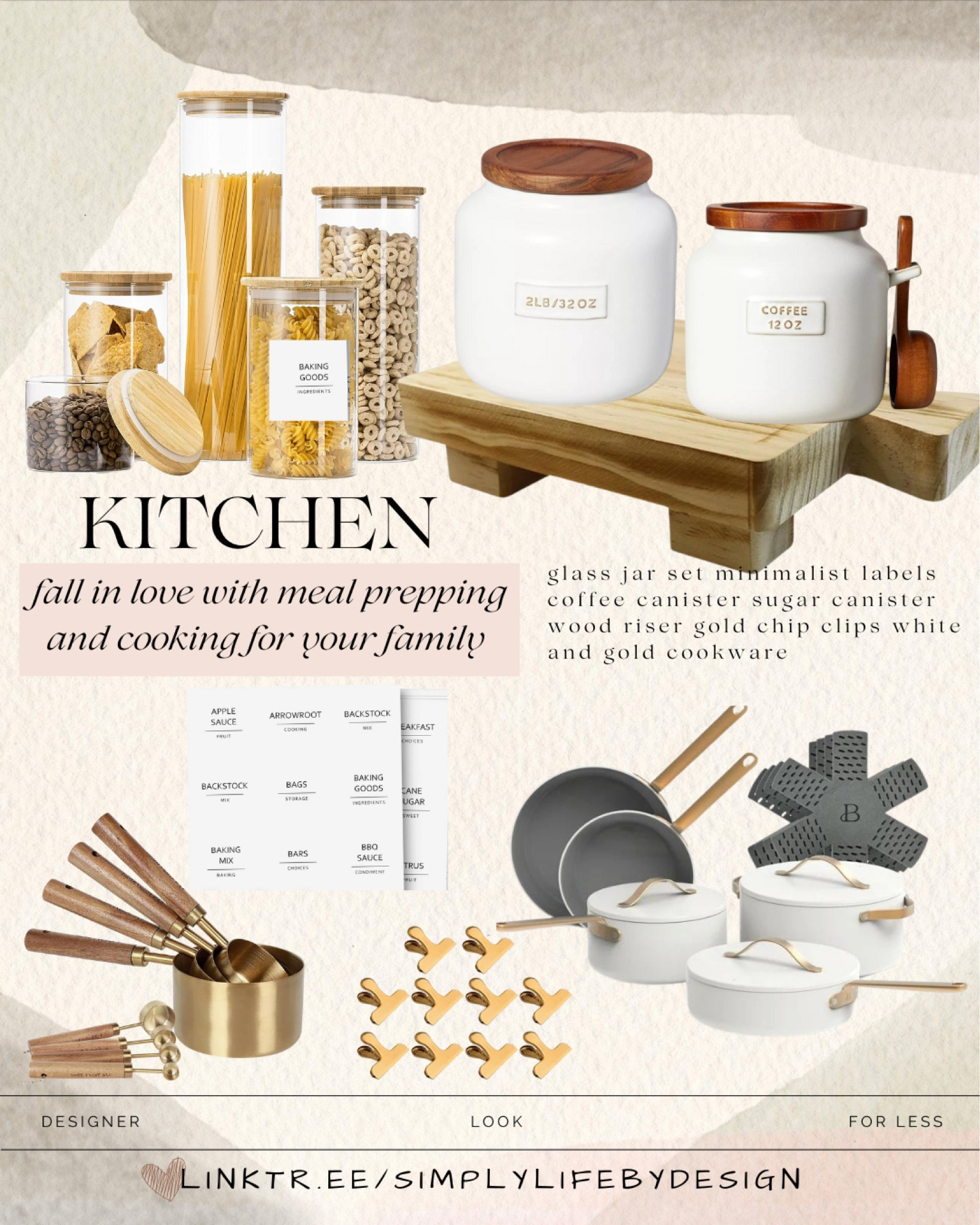 Wal-Mart, Target, and Amazon kitchen edit  

glass jar set minimalist labels
coffee canister sugar canister
wood riser gold chip clips white and gold cookware  

#LTKstyletip #LTKsalealert #LTKhome