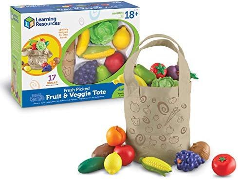 Learning Resources Fresh Picked Fruit And Veggie Tote - 17 Pieces, Ages 18mos+ Pretend Play Toys, Fr | Amazon (US)
