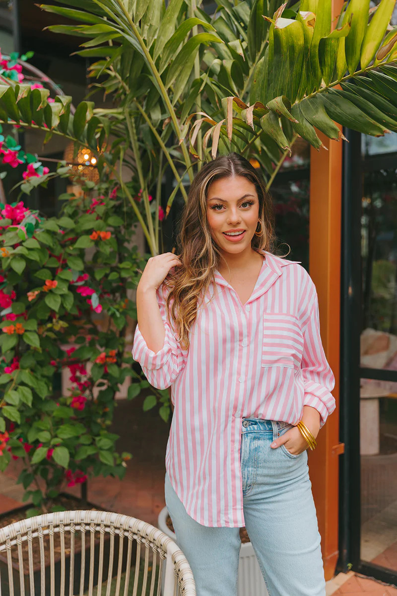 BuddyLove | Portia Loose Button Up Top | Pink | BuddyLove