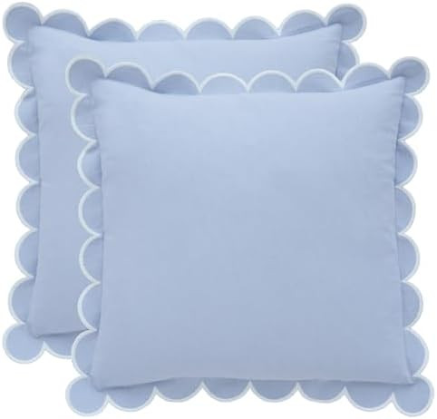 BEBE BASK Blue Scalloped Pillow Cover - Set of 2-18 x 18 Inch - Scallop Pillow Cover - Scalloped ... | Amazon (US)
