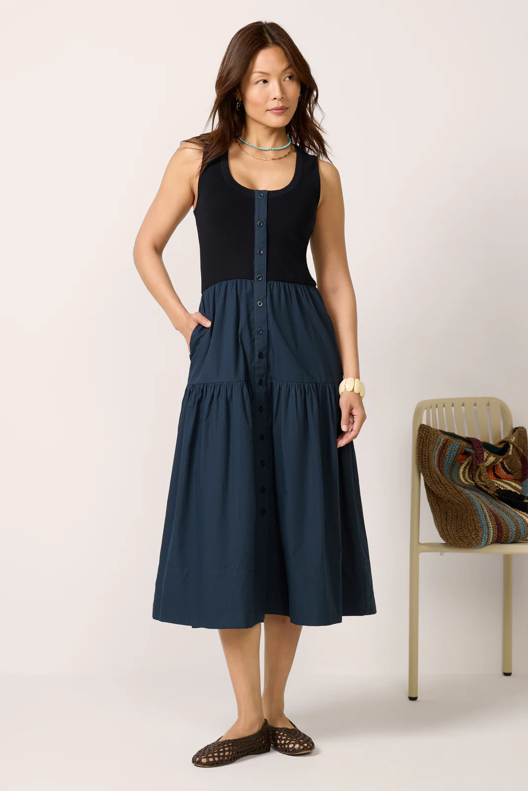 Susannah Scoop Neck Twofer Midi dress | Evereve