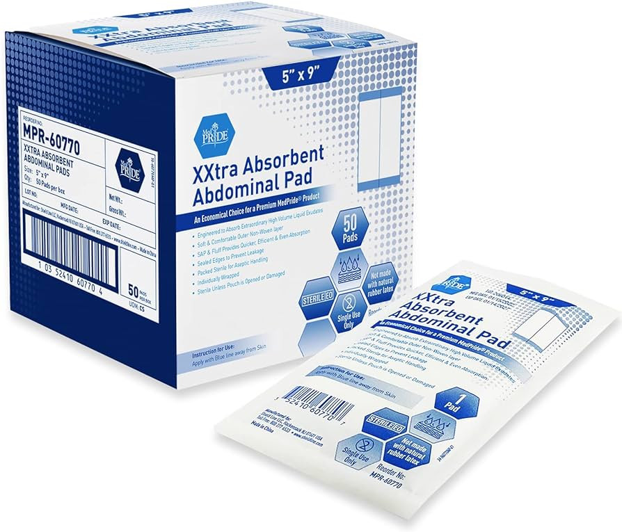 MED PRIDE Sterile XXtra Absorbent Abdominal Pads [50-Pack] - 5”x9” ABD Combine Individually W... | Amazon (US)
