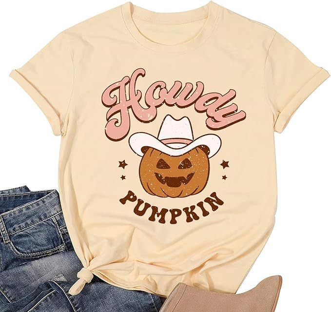 Howdy Pumpkin Shirt Women Western Halloween Tshirt Retro Vintage Pumpkin T-Shirt Cute Fall Tops C... | Amazon (US)