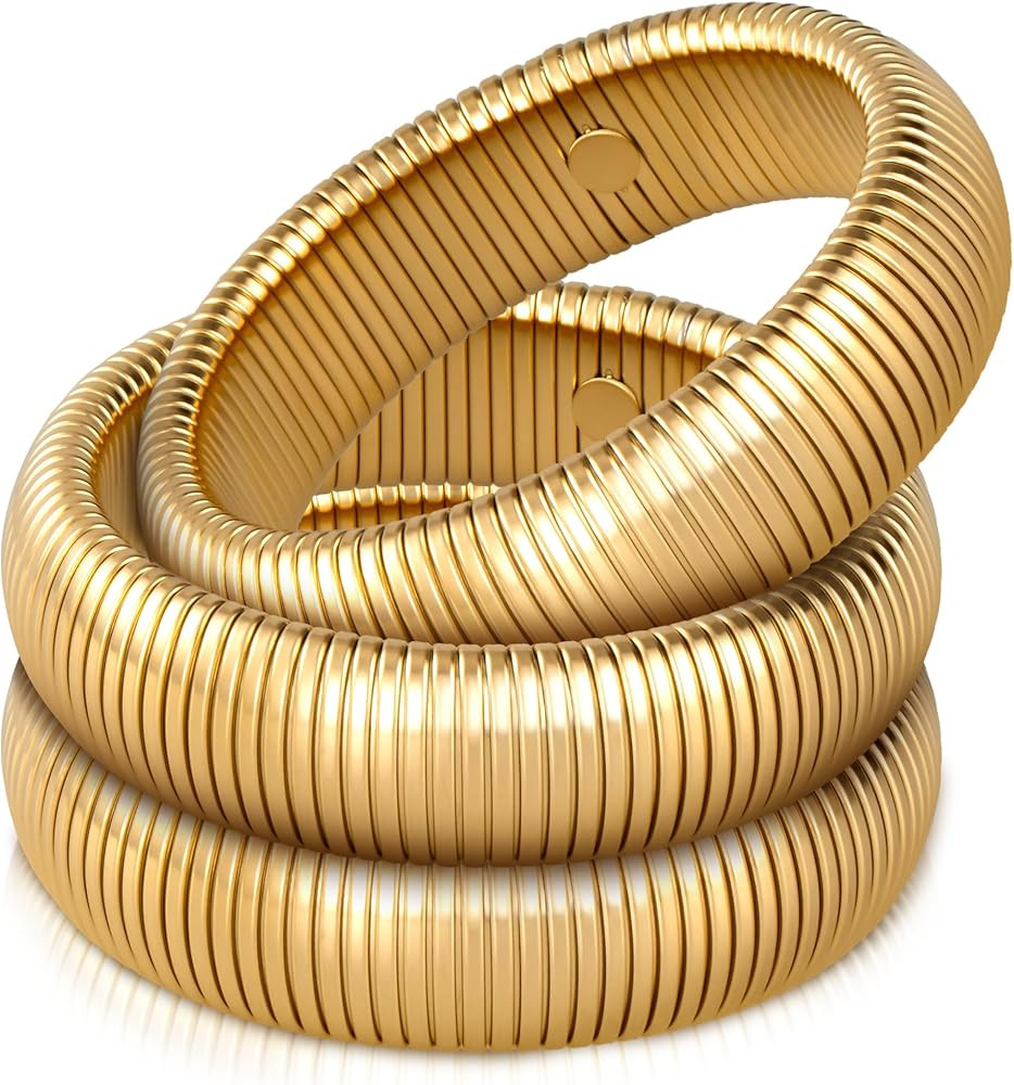 Gold Bangle Bracelets for Women Chunky Stretch Bracelet Set Stackable Bangles 14K Gold Plated Sta... | Amazon (US)