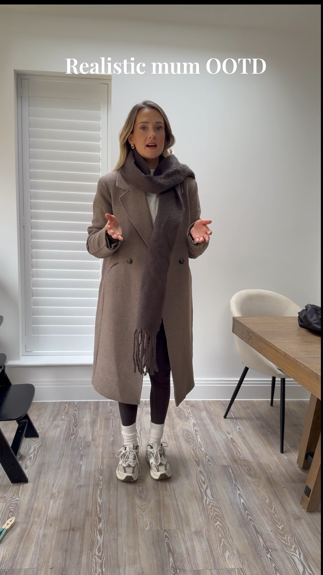 A little realistic winter outfit of the day as a mum to two young boys. Brown leggings and long sleeve brown top as a base layer, brown coat , a cream cable knit and my brown new balance 530

#LTKstyletip #LTKuk #LTKwinter