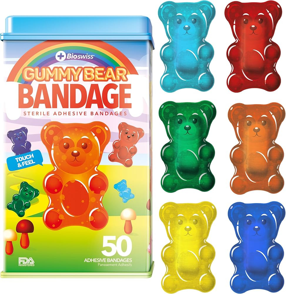 BioSwiss Kids Bandages, Gummy Bear Shaped Self Adhesive Bandage Set, Latex Free, Sterile Wound Ca... | Amazon (US)