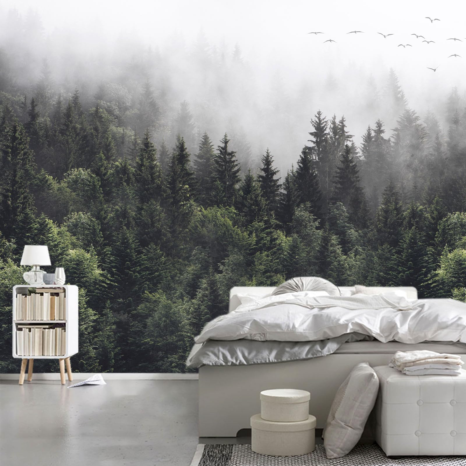 WFBHUA-Foggy Forest Woodland Wallpaper Green Nature Landscapes Wall Murals for Bedroom Living Roo... | Amazon (US)