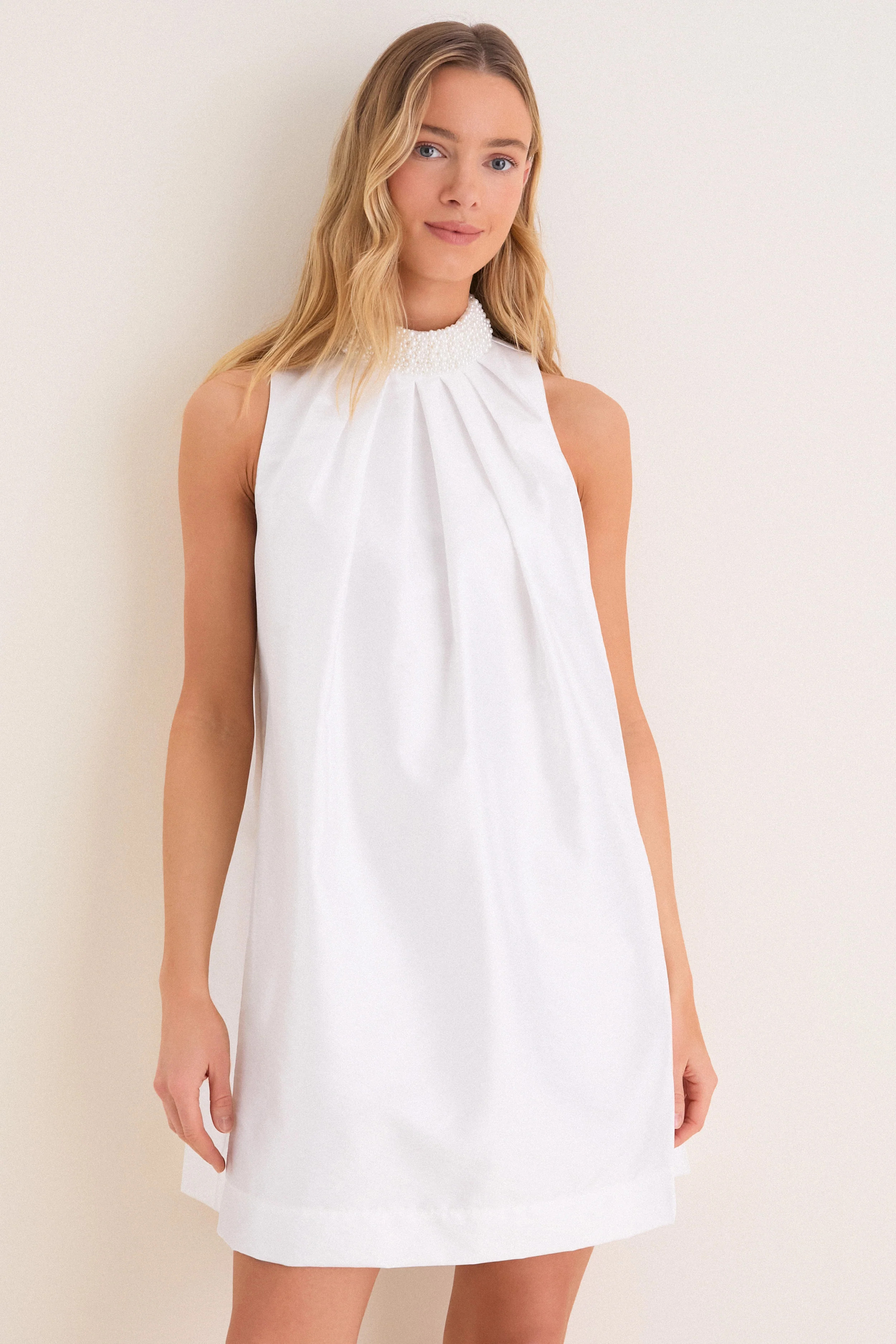 White Taffeta Pearl Collar Chase Mini Dress | Tuckernuck (US)