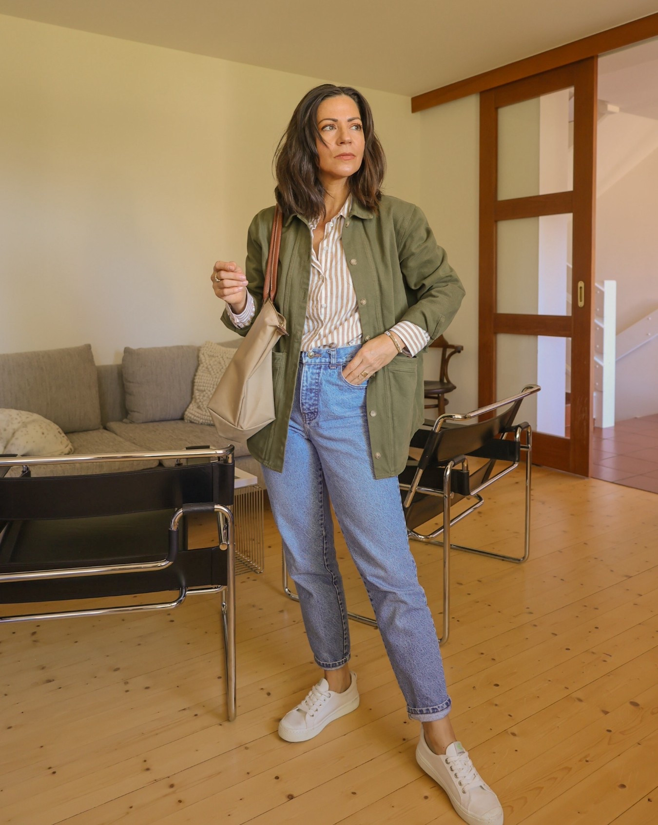 Fall Outfit for school drop off

Will jacket in khaki (size S), tomboy shirt in beige/white stripes (Size US 6, 38): Sézane

vintage tapered jeans, NaNin Vintage

Off-white canvas sneakers Cariuma (love the insole made with cork + bio-based foam) - these sneakers go literally with everything, are timeless, elegant and simple.

le Pliage bag, Shopper, size medium, Longchamp. My most worn everyday bags, they’re also perfect for travel!





#LTKeurope #LTKpetite #LTKautumn
