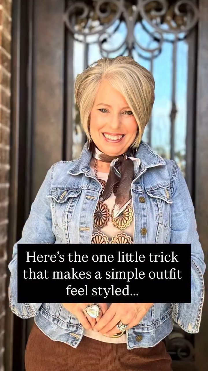 You don’t need a whole new wardrobe to look pulled together.

Sometimes all it takes are three little finishing touches.

Around here we call it the Texas Trio 🤠

✨ A great denim jacket
✨ A little neck scarf
✨ Bold statement jewelry

Start with something simple, this is a tank top and jeans. Add a few accessories with personality and suddenly the whole outfit feels intentional, confident, and styled.

The truth is, most of us already have these pieces sitting in our closet.
We just forget to use them together.

Style isn’t about buying more.
It’s about bringing your outfit to life with the pieces you love.

Drop  a 🤠 if you’re trying the Texas Trio this week.

#TexasTrioStyle #AccessorizeYourOutfit #StyledNotJustDressed #Over50Style #DenimJacketStyle ScarfStyle StatementJewelry WesternInspiredStyle GranburyTexas TexasBoutiqueStyle AgelessStyle WomenWithStyle