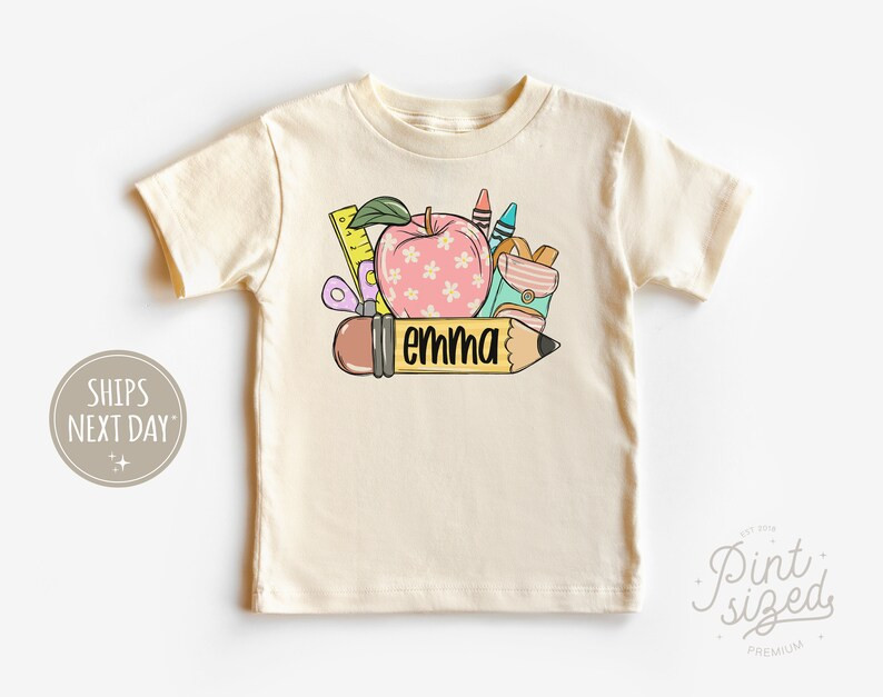 Back to School Girls Name Shirt Personalized Kids Tee First Day of School Natural Shirt - Etsy | Etsy (US)