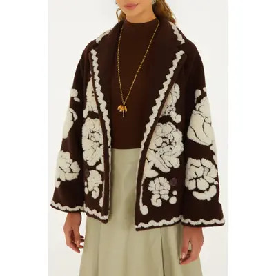 FARM Rio Flowers Brown Coat at Nordstrom, Size X-Large | Nordstrom
