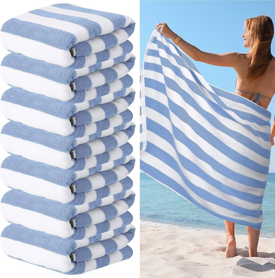 EBOOT 7 Pieces 100% Cotton Pool Beach Towels 30 x 70 Inch Cabana Stripe Beach Towels Oversized Ba... | Amazon (US)